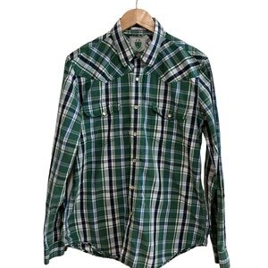 CLUB ROOM Green Plaid Pearl Buttons Western Men's Shirts Size Large